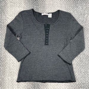 Y2K Red Paint Tee Ribbed Henley Shirt Top